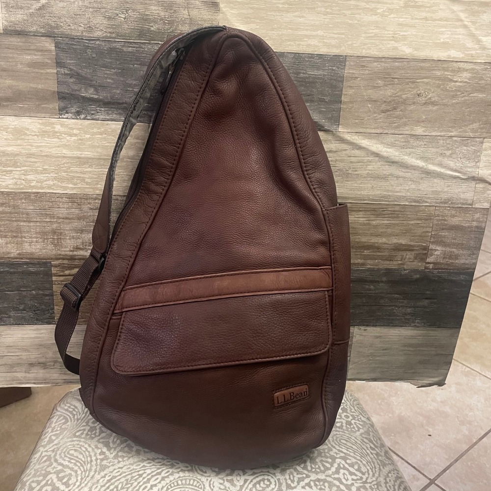 LL Bean AmeriBag Healthy Back Bag Leather Sling Backpack Brown 0PX84 vintage